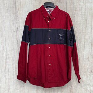 Rare Y2K Tommy Hilfiger Nautical Crest Shirt Mens XL Red Navy Anchor Vintage